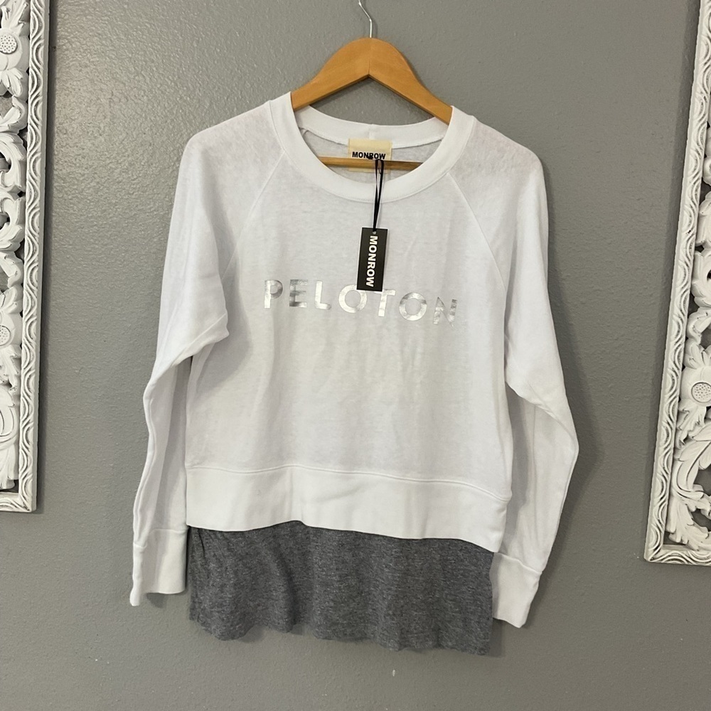 Monrow x Peloton white gray sweatshirt sweater new with tags size Small